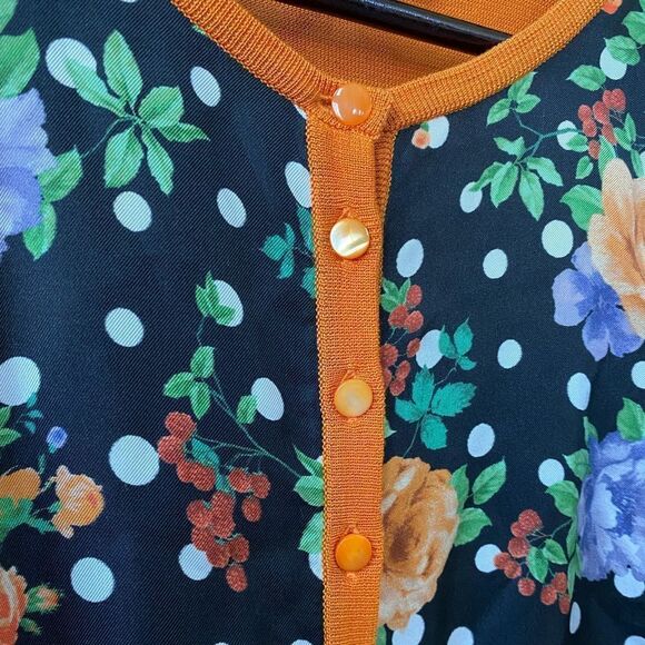 Rondina Orange Floral Scoop Neck Cardigan Sweater, Size S - Picture 3 of 6